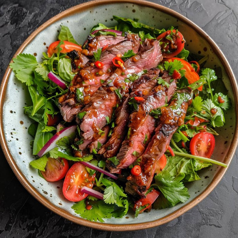 Тёплый стейк-салат в тайском стиле